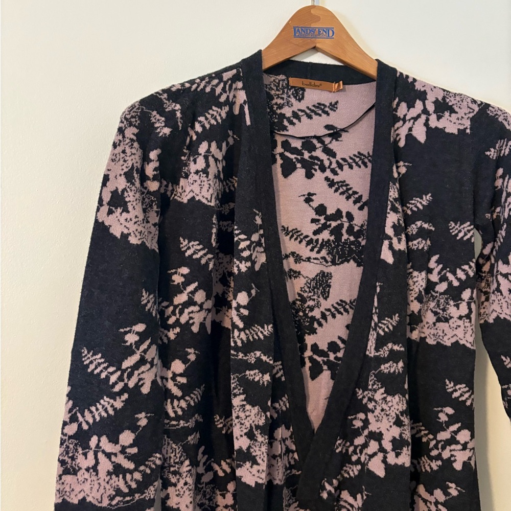 Belldini grey Pink Floral knit Cardigan business casual small